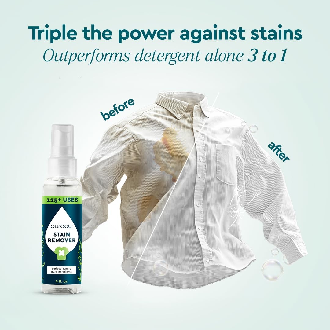 Puracy Stain Remover Spray, Natural Travel and Laundry Stain Cleaner for