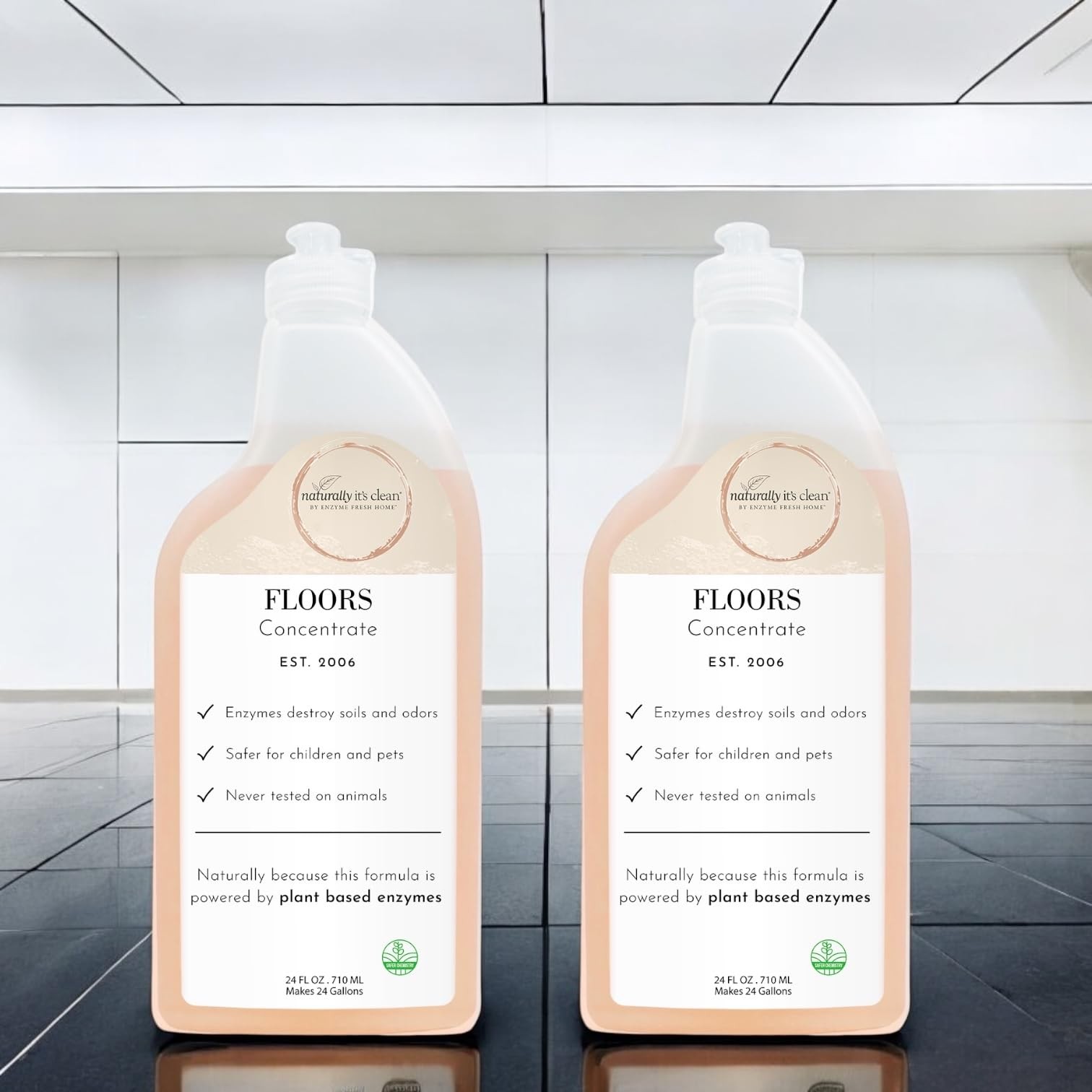 Floor Enzyme Floor Cleaner | 24 Gallon Rinse Free Concentrate | 2 Pack