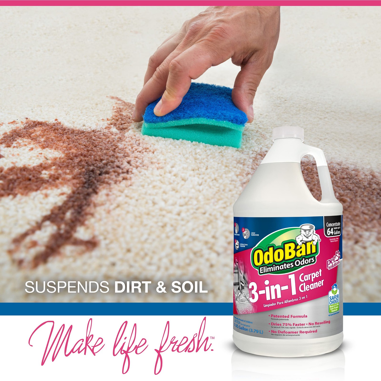 OdoBan 3 in 1 Carpet Cleaner 128 Fl Oz Eco Friendly Deep Cleaning Solution