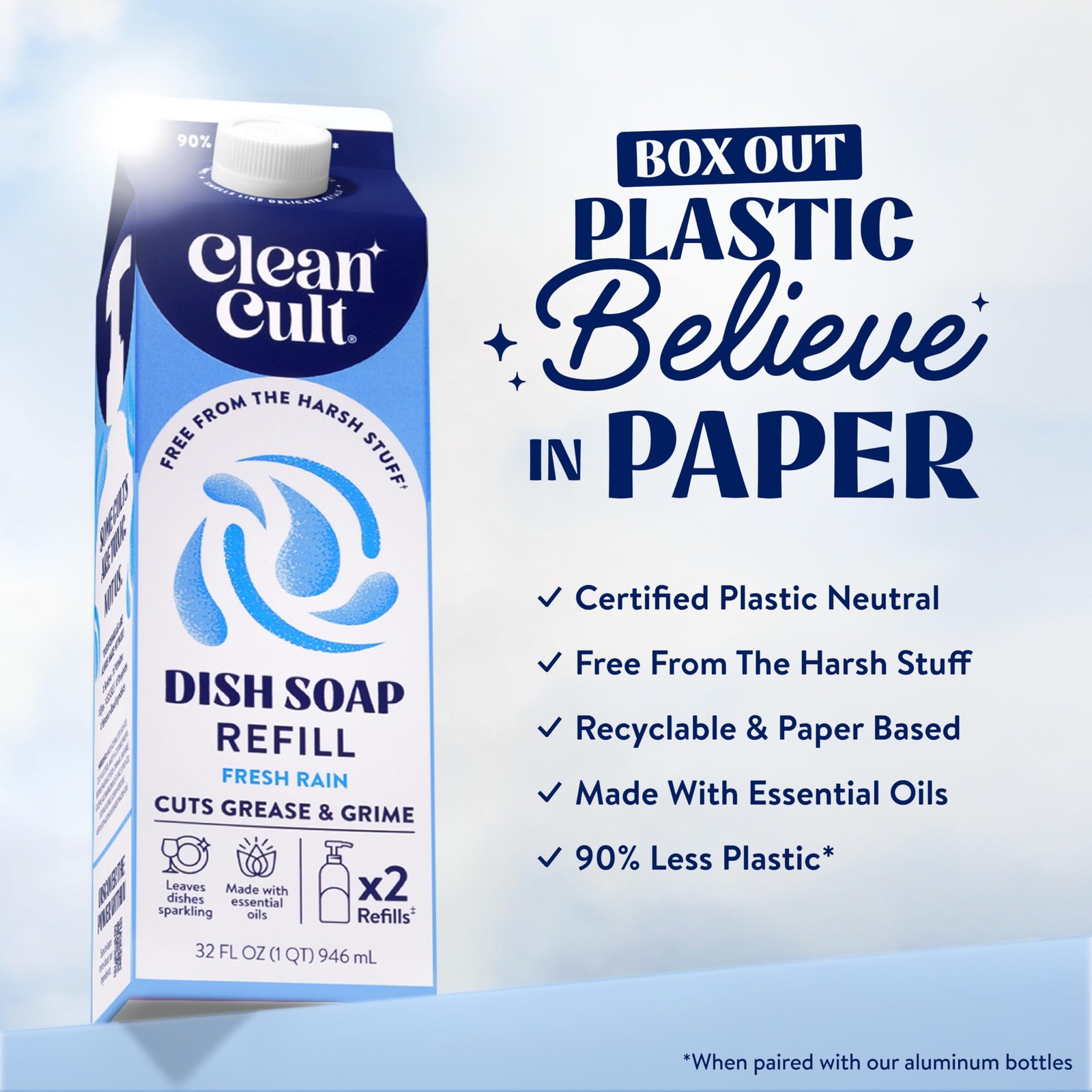 Plant-Based Dish Soap Refill 32oz – Cuts Grease, Eco-Friendly, Non-Toxic