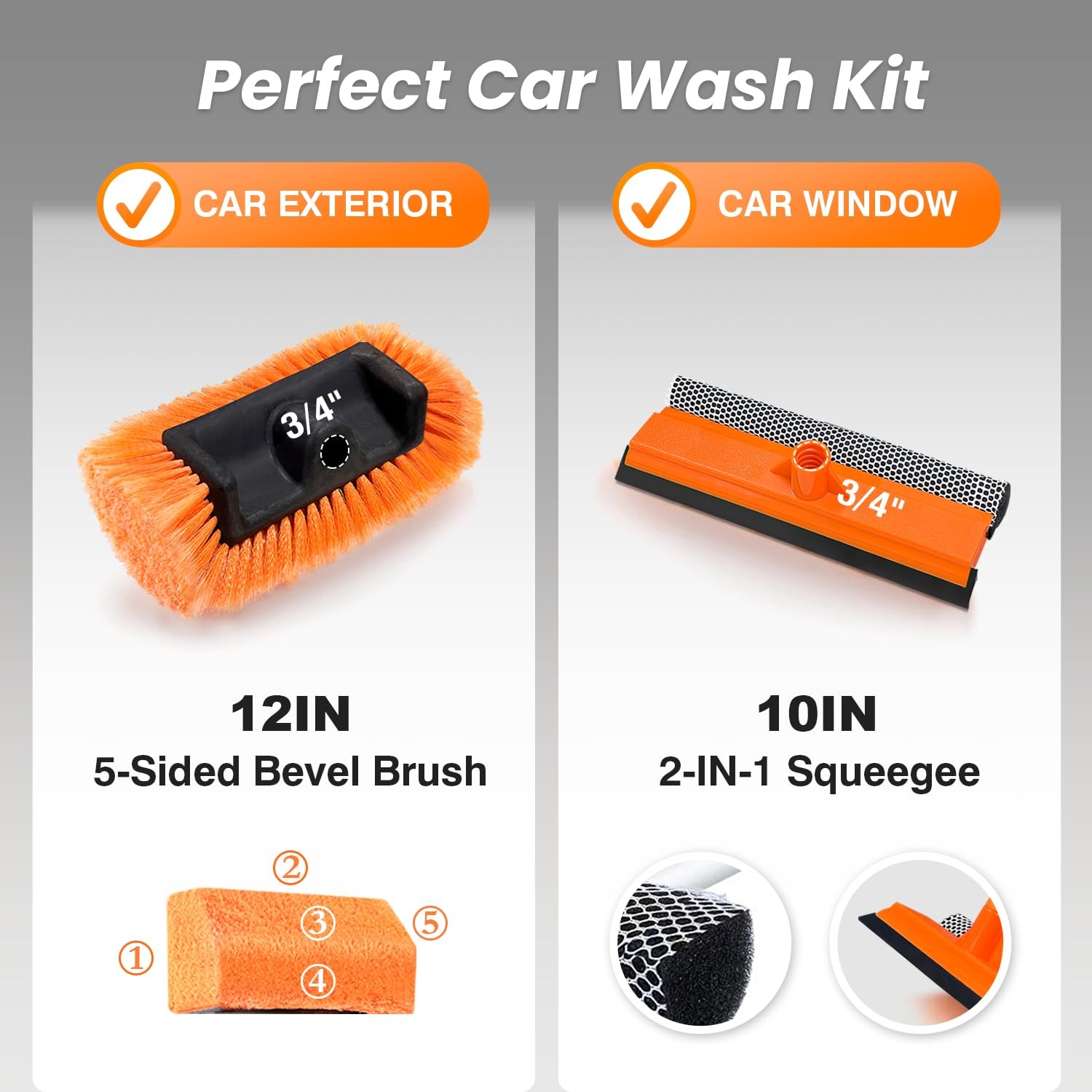ARTIPOLY Car Wash Brush 12in Soft Bristle + 10in Squeegee Cleaner Set