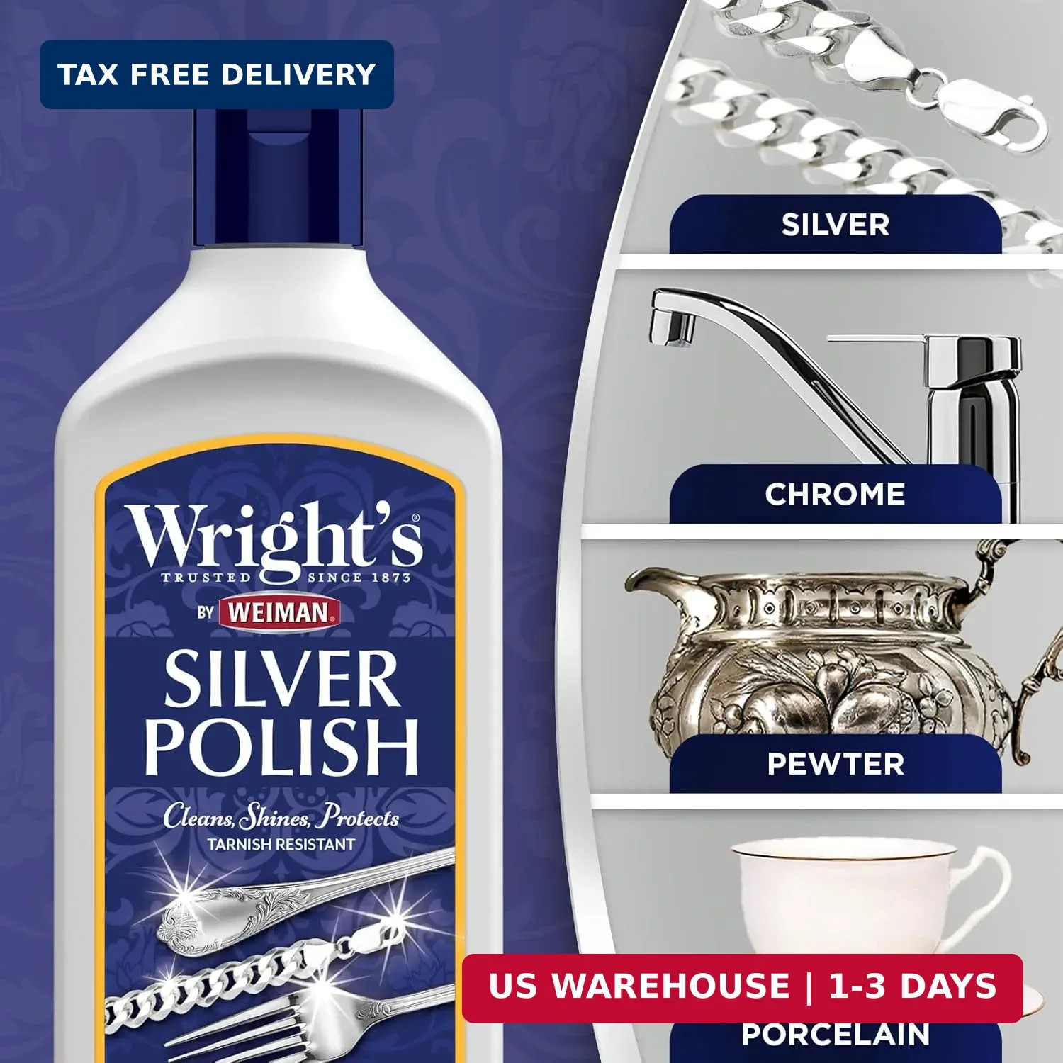 Wright’s Silver Cleaner and Polish – 7 Ounce (2 Pack) Ammonia-Free – Use on Silv