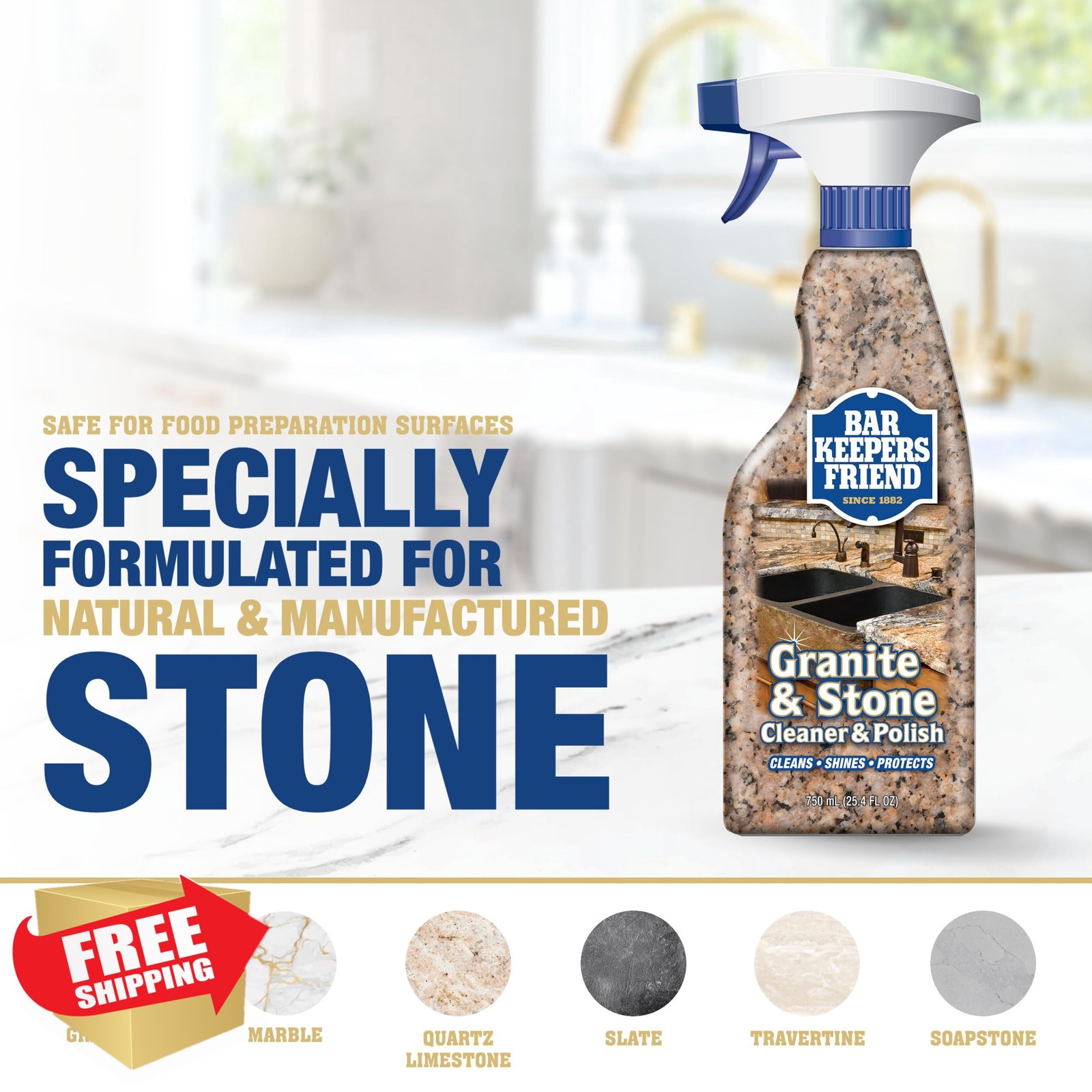 Bar Keepers Friend Granite and Stone Cleaner Polish 25.4oz + Cloth