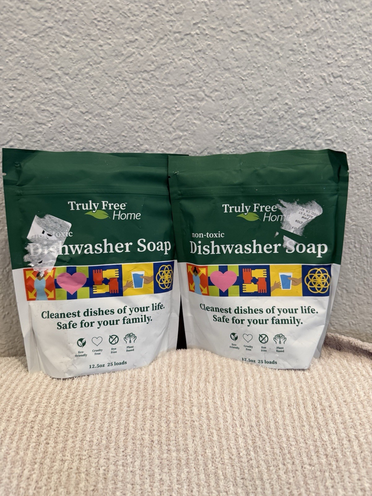 2 Pack Truly Free Home Non-Toxic Dishwasher Soap 12.5 oz 25 Loads Plant-Based