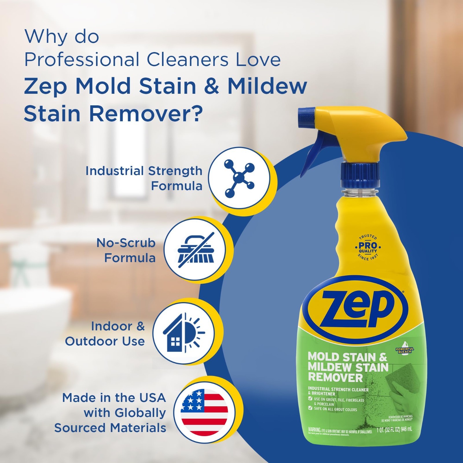 Mold & Mildew Stain Remover – 32 oz (Pack of 4) – Professional Strength No Scrub