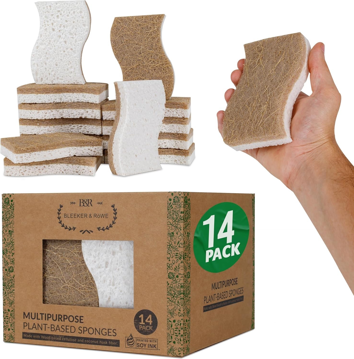 Natural Kitchen Sponge – Biodegradable Compostable Plant Based Coconut Scrubber
