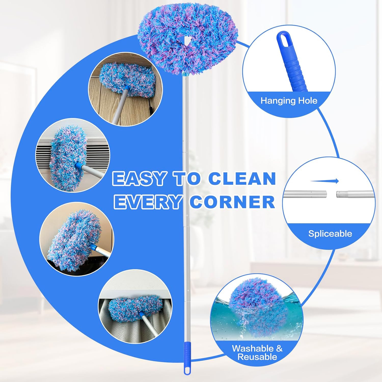 Ceiling Fan Cleaner Duster Reusable Microfiber Ceiling Fan Blade Cleaner Removab