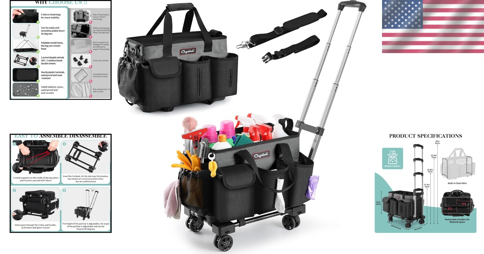 Large Capacity Wheeled Cleaning Caddy – Perfect for Home, Car, Office, and More