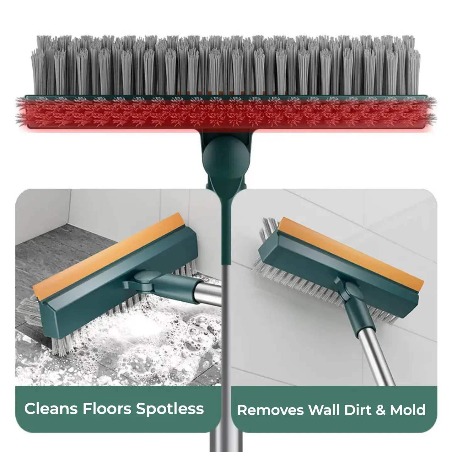 3-In-1 Adjustable Floor Scrub Brush with Long Comfortable Handle, PVC Bristles,
