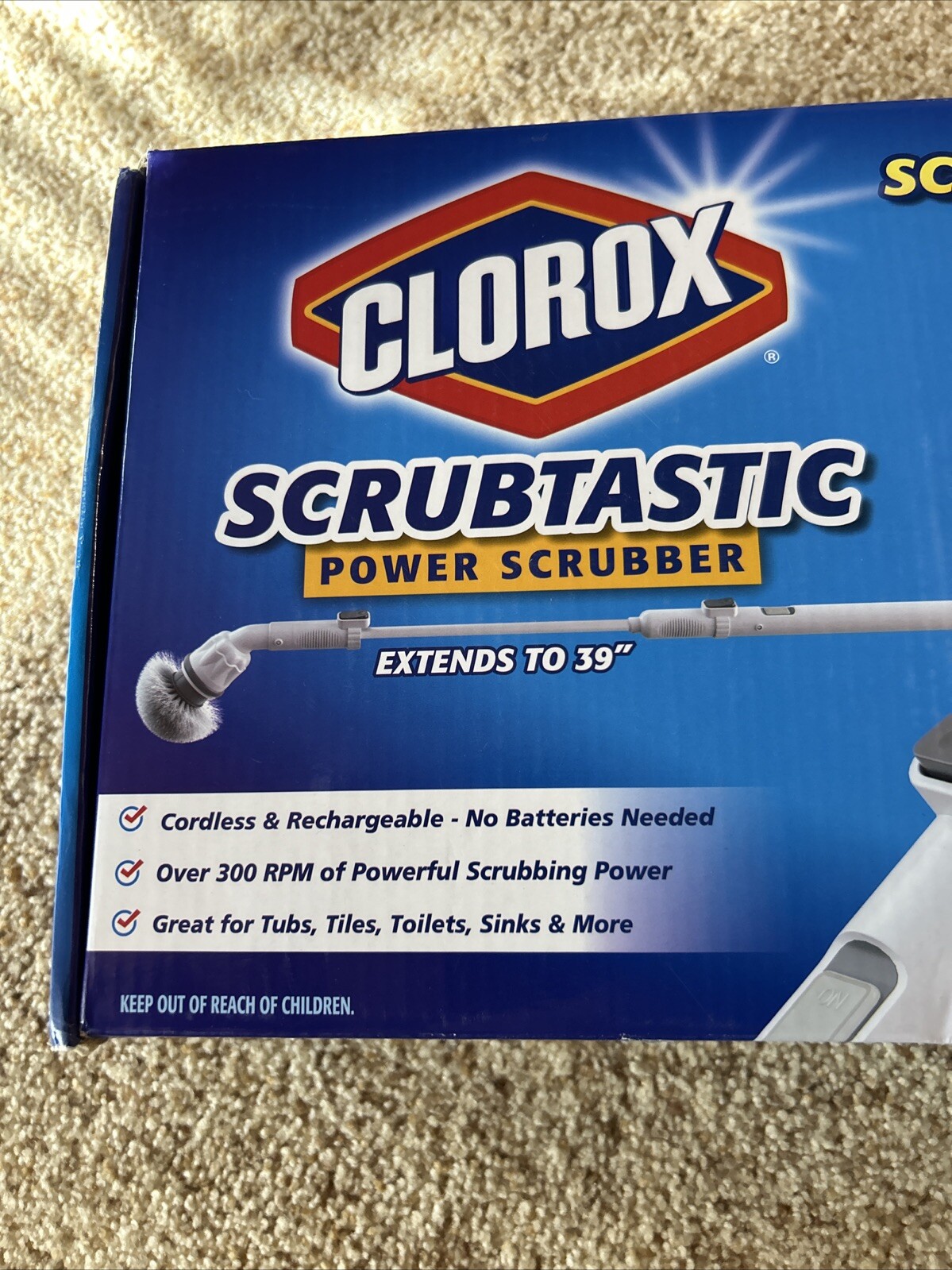 Clorox Deluxe Scrubtastic Power Scrubber 39″ Reach 3 Brush Heads Rechargeable