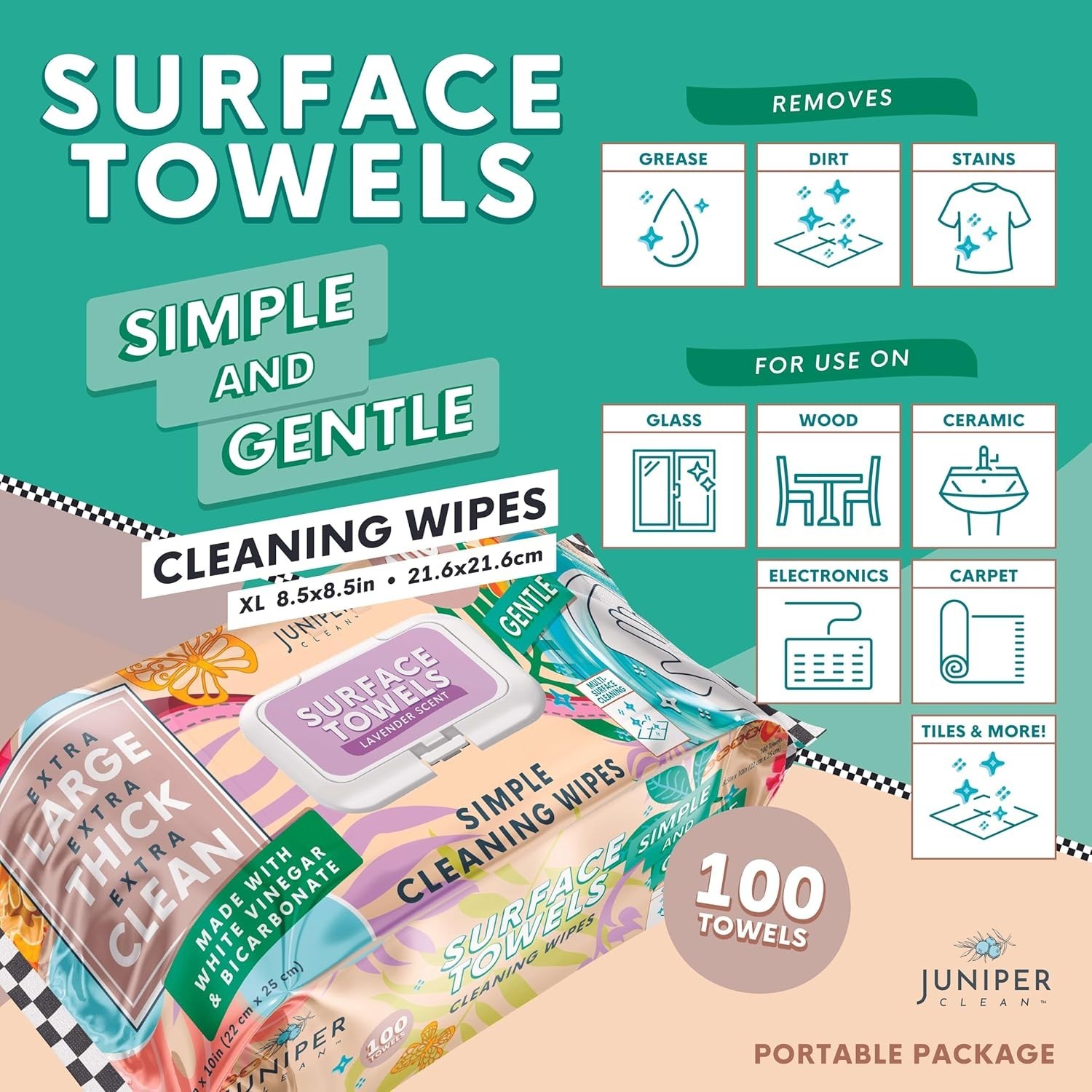 Juniper Clean Surface Wipes Bleach Free with Lavender Scent 100 ct, Pack of 6