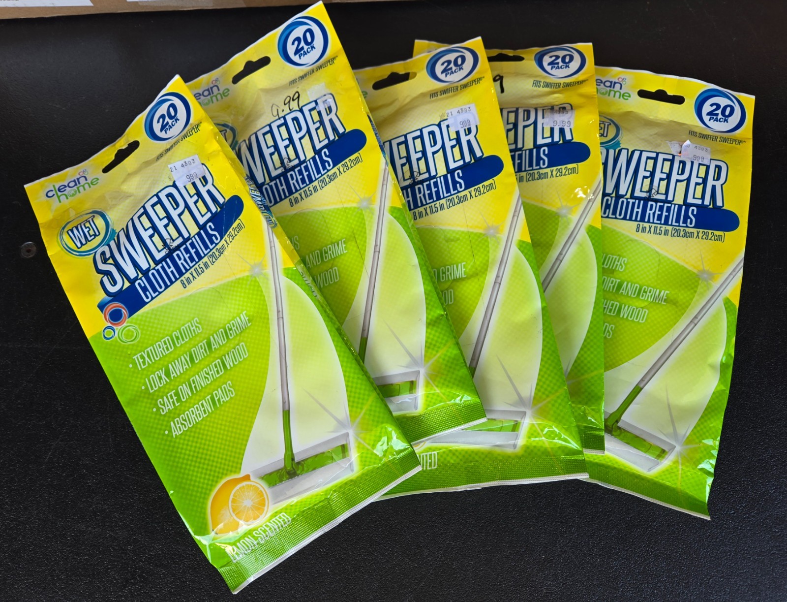 Clean Home Lemon Scented Wet Floor Wipes 5 Pack of 20 Each Total 100 Wipes (2D)