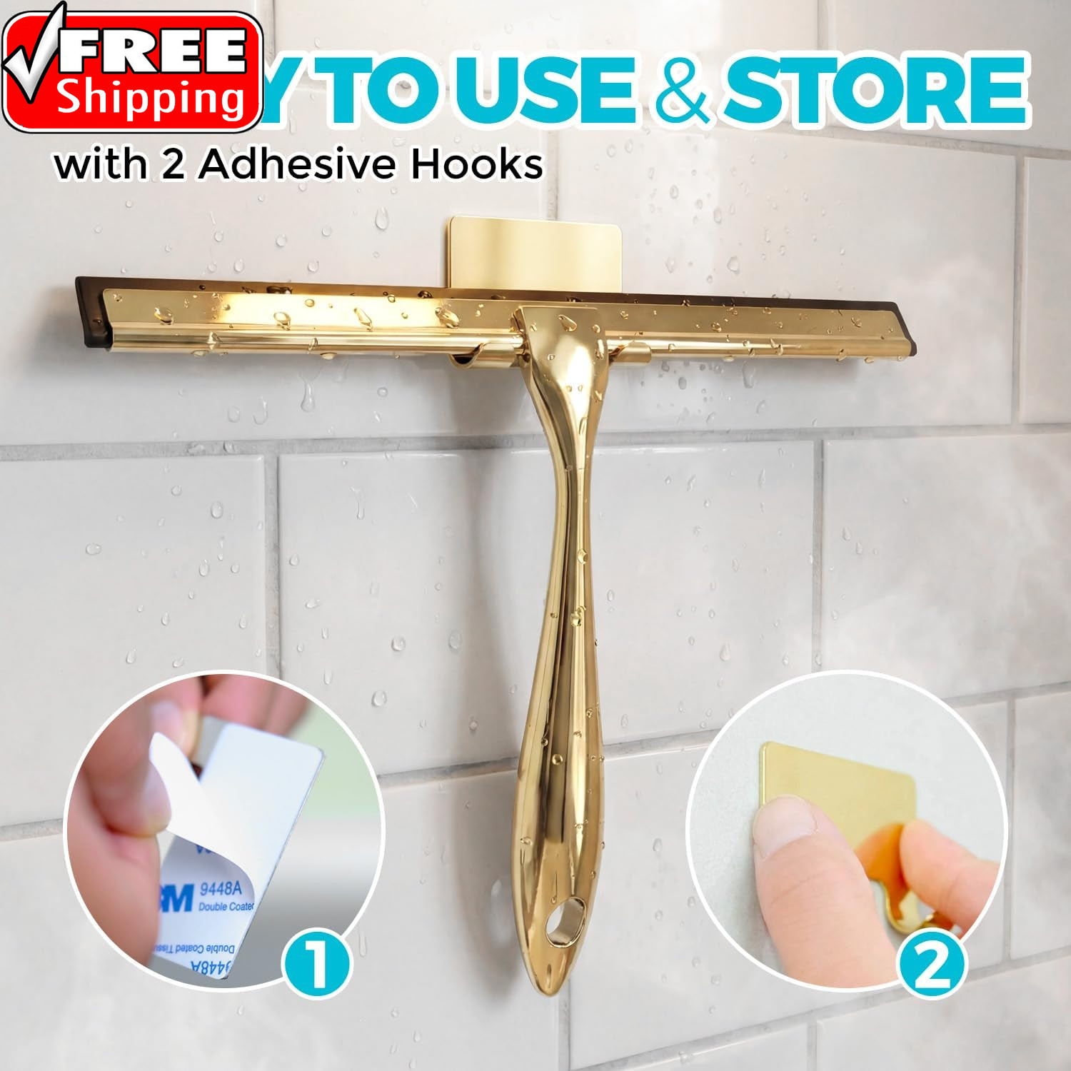 2PACK 10-Inch Golden All-Purpose Shower Squeegee for Shower Doors, Bath Linen Se