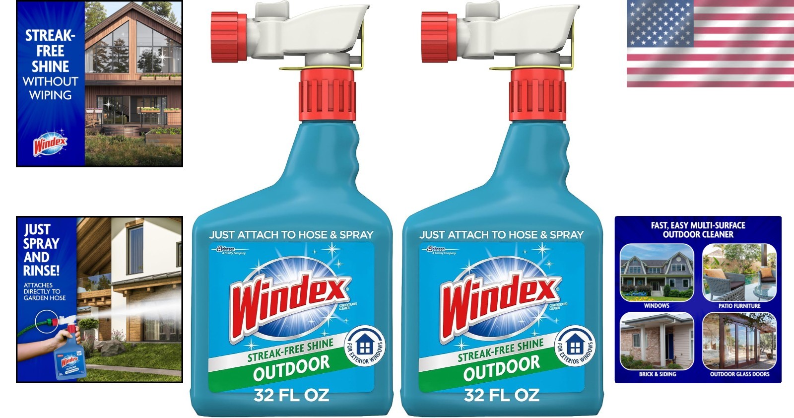 Deep Cleaning Windex Outdoor Glass Cleaner with Hose Attachment – 2 x 32 Fl Oz