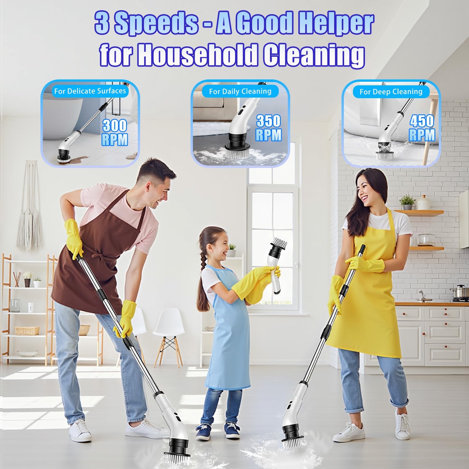 Electric Spin Scrubber, Cordless Bathroom Scrubber Brush with 9 Replaceable H…