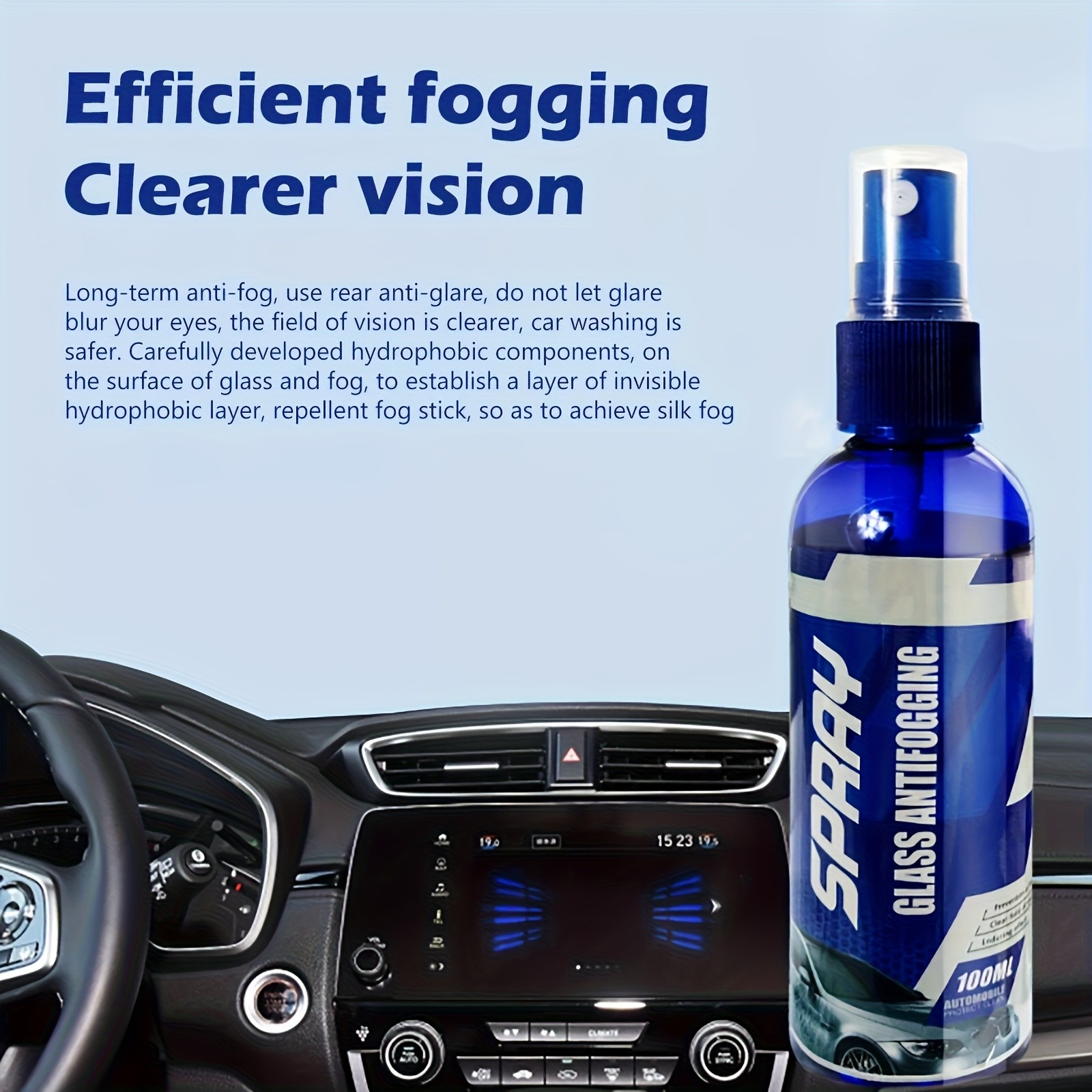 Anti-Fog Spray for Car Glass Helmets Mirrors Windshield Defogger Clear View