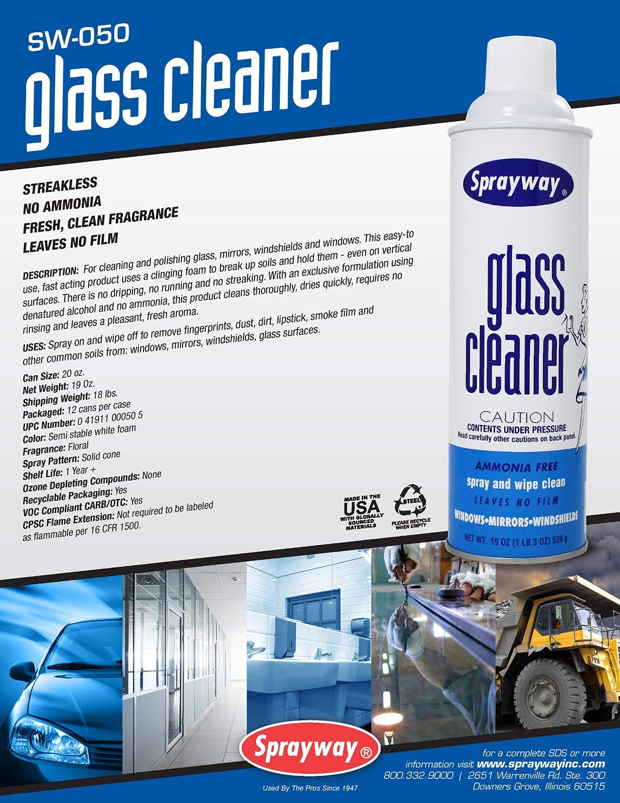Streak-Free Foaming Glass Cleaner Spray for Home & Auto – 19 oz, 12 Pack