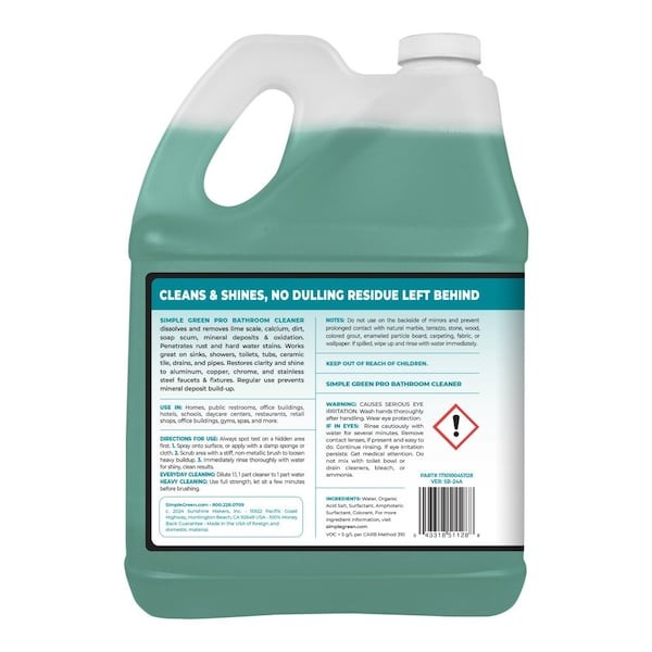 Simple Green 1710100451128 Bathroom Cleaner, 1 Gal, Jug, Unscented
