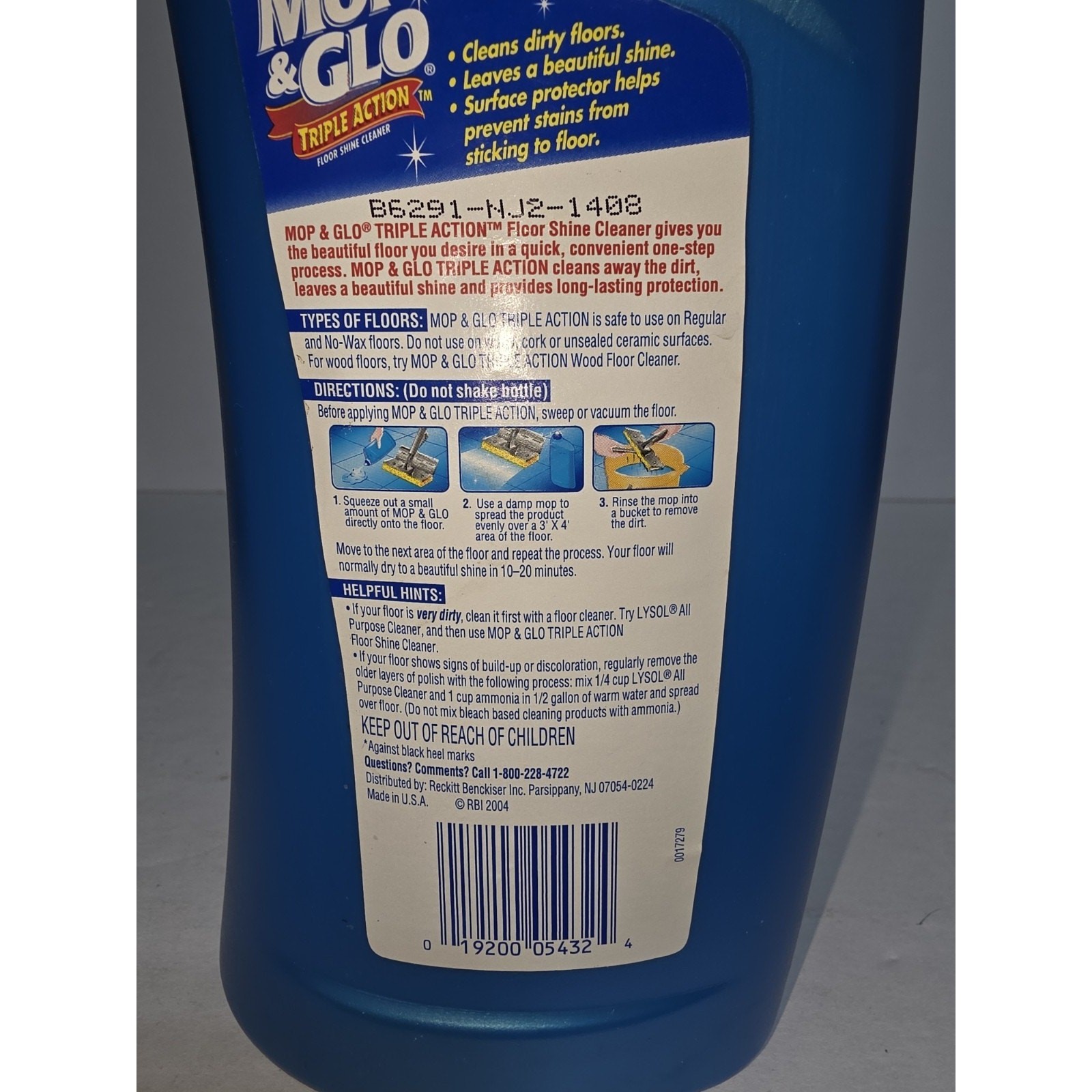Vintage Mop & Glo Floor Shine Cleaner Movie Prop 1 Quart Bottle 32oz