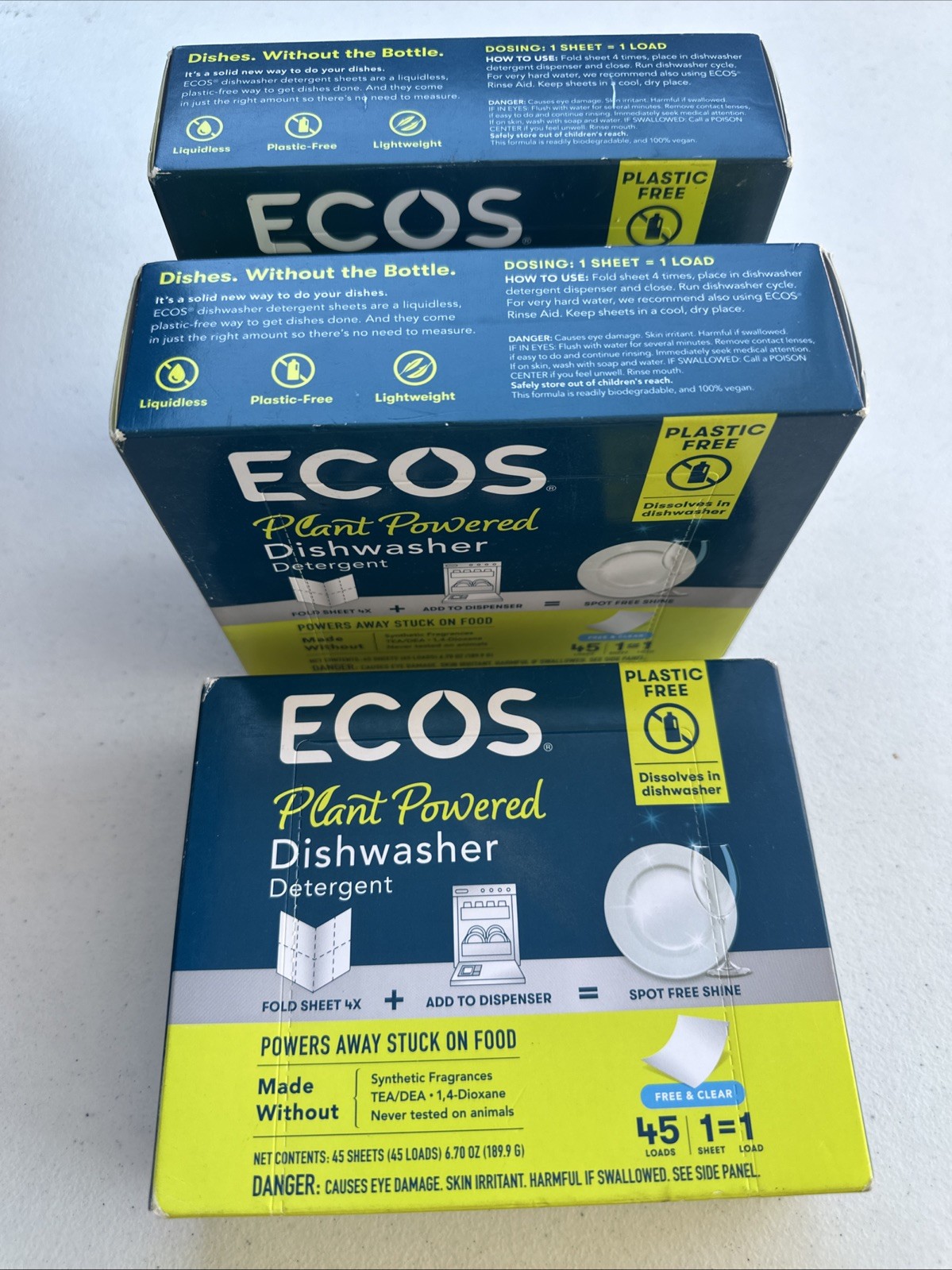 ECOS Dishwasher Detergent Sheets Plant Powered 3 Free & Clear 45 Loads Per Pack