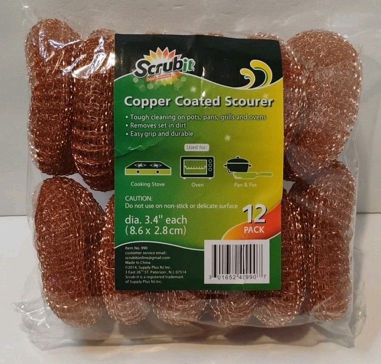 2014 12 Pack Copper Coated Scourers By “ Scrubit” Used For Dishes Pots Pans NEW