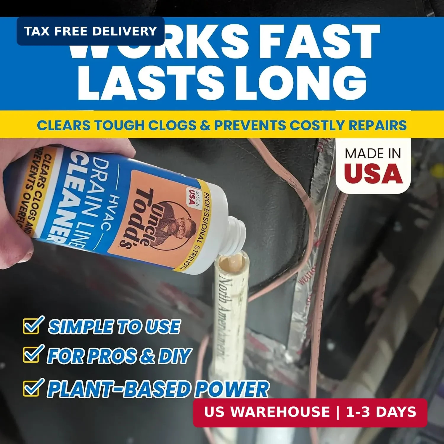 Uncle Todd’s HVAC Drain Line Cleaner – 16oz / 8 Months Supply Bleach-Free, Fast-