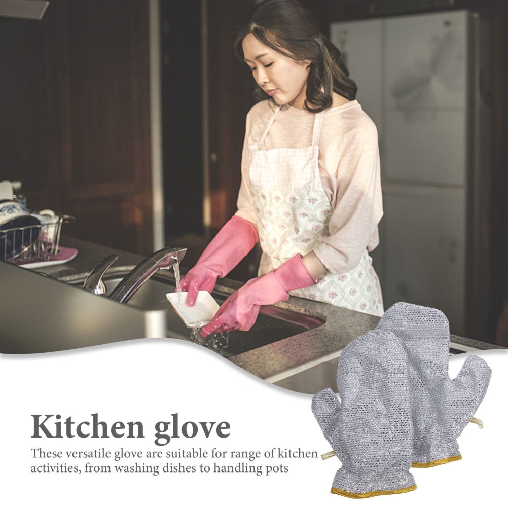 Bamboo Fiber Dishwashing Gloves Heat Resistant Kitchen Household Cleaning Gloves