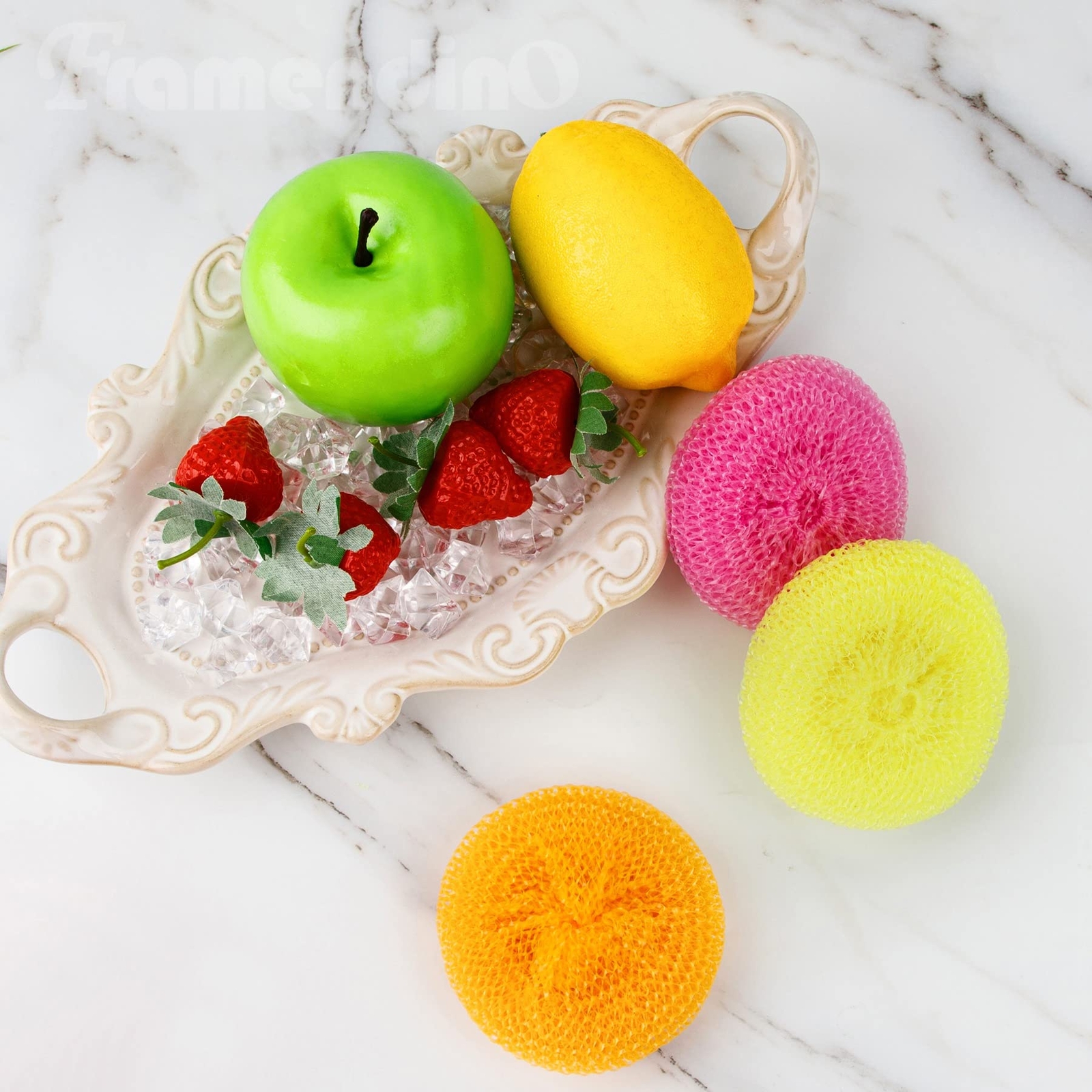 30 Pack Dish Scrub Brush Nylon Scouring Pads Round Plastic Mesh Scourers