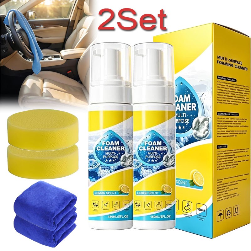 2Set 4-in-1 Multi-Enzyme Foam Cleaner, All-Purpose Spray 5oz with Sponge & Towel