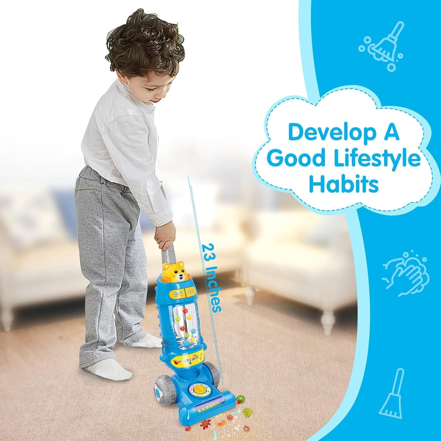 Toddler Toy Vacuum Cleaner with Lights and Sounds Pretend Play for Kids 1-5
