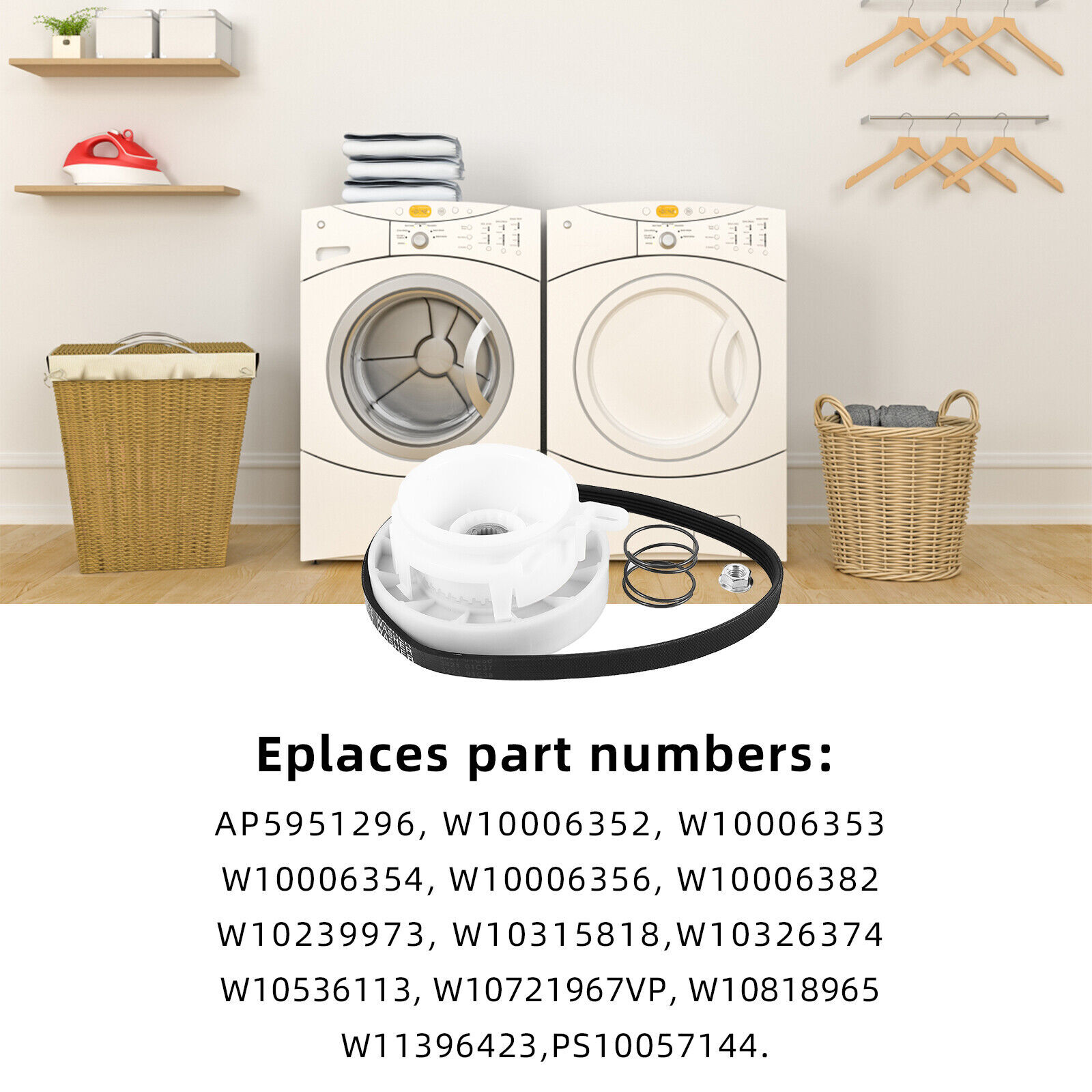 W10721967 Washer Pulley Clutch Kit & W10006384 Washer Drive Belt, for Whirlpool