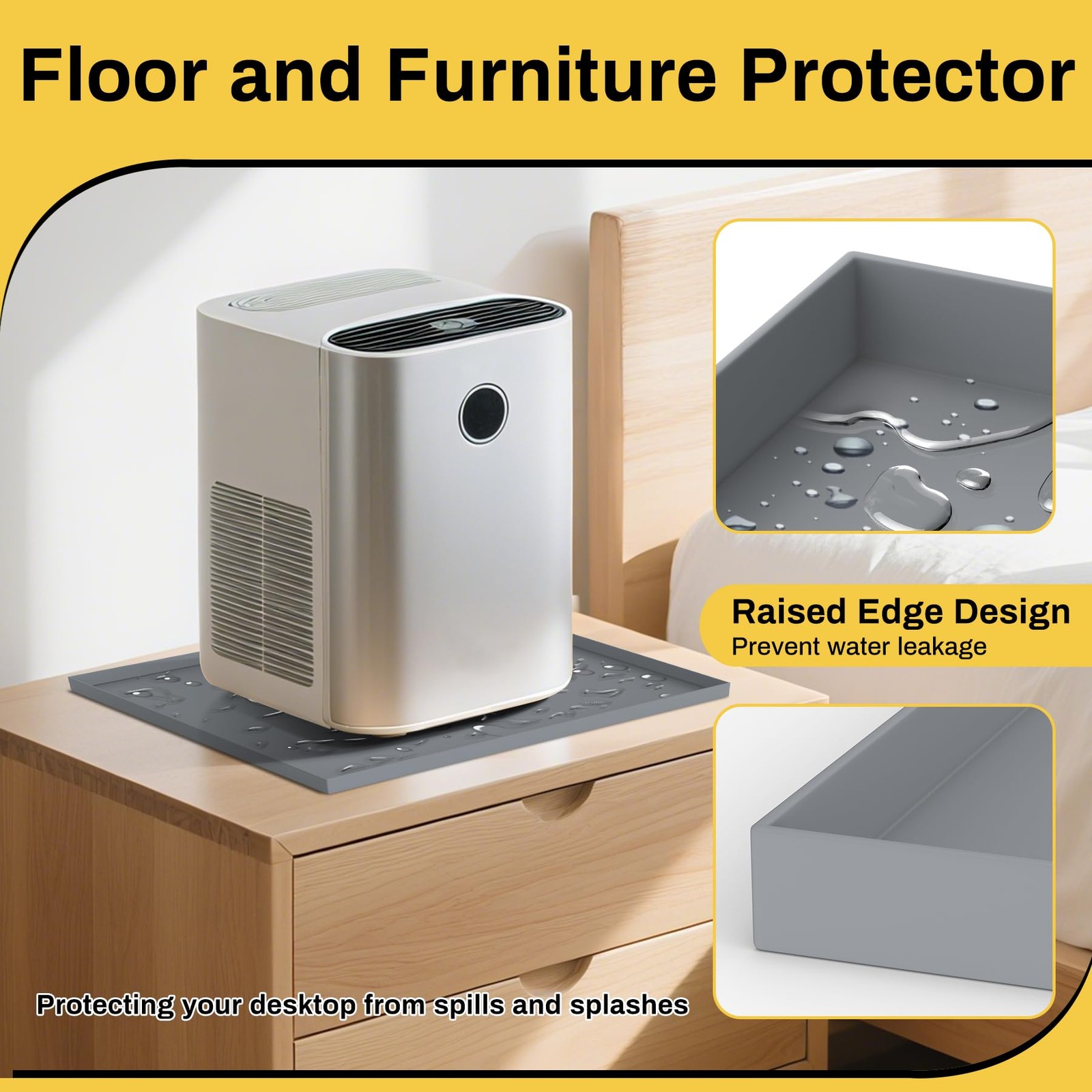 Dehumidifier Drip Pan Mat for Leaks 16×12 Inch Waterproof Gray Non-Slip