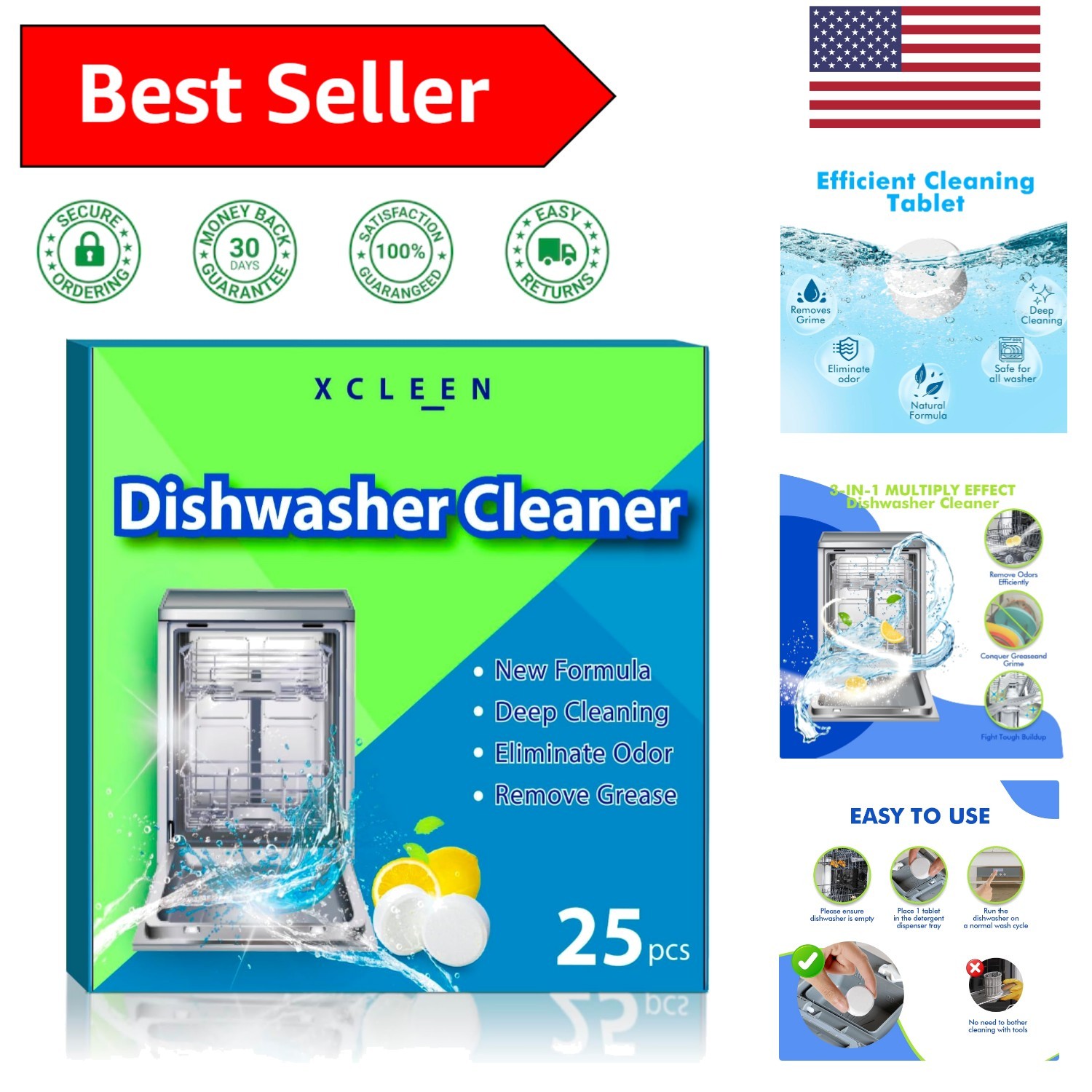 Natural Ingredients Dishwasher Cleaner Tablets – 25 Count for Easy Use