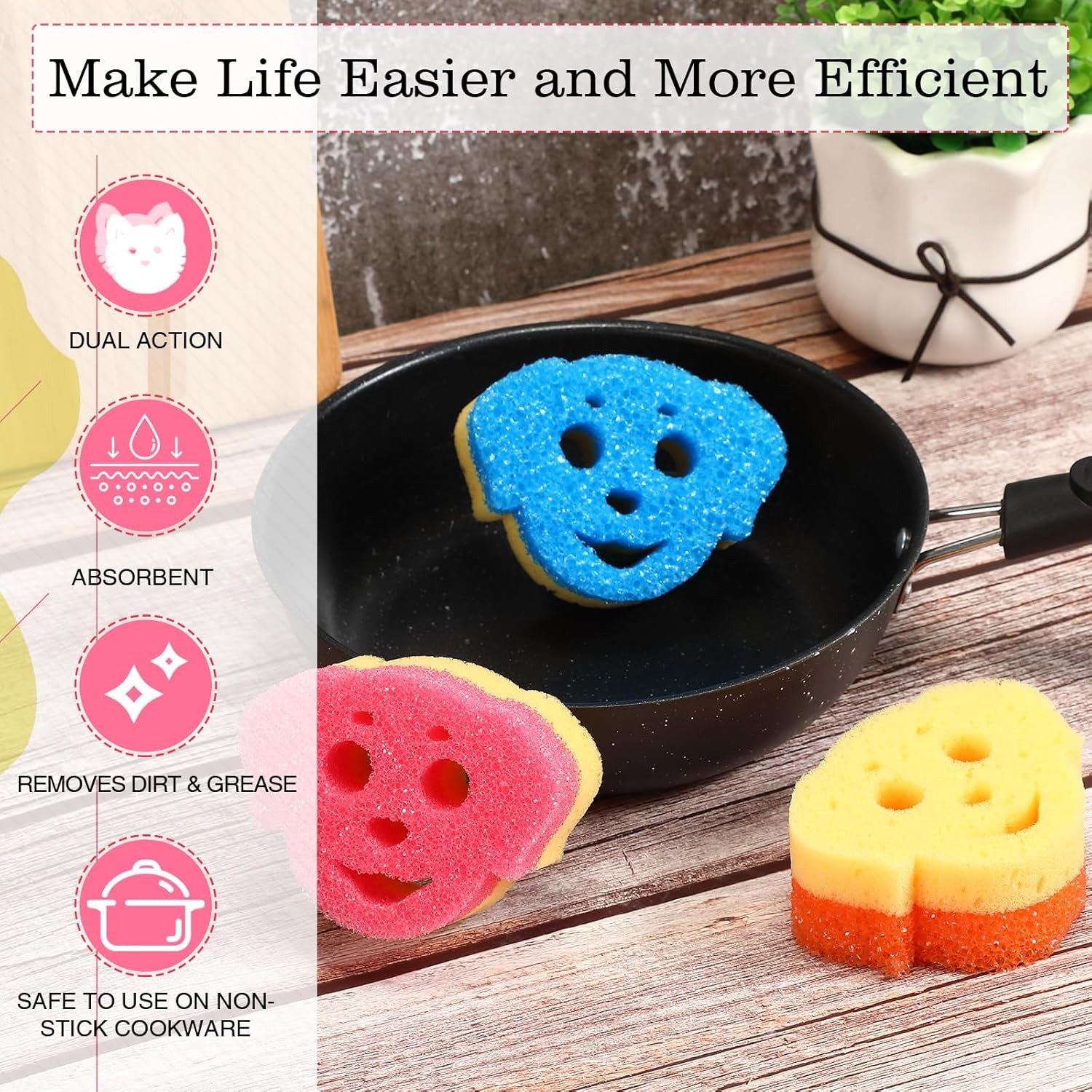 6 Pcs Dog Dual Sided Scrub Sponge Cleaning Sponges Cute Temperature Sensitive
