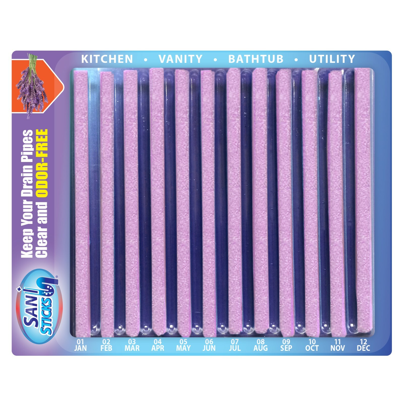Sani 360 Clear All Drains Pipes Sinks Bathtub ODOR ELIMINATOR STICKS ~ LAVENDER
