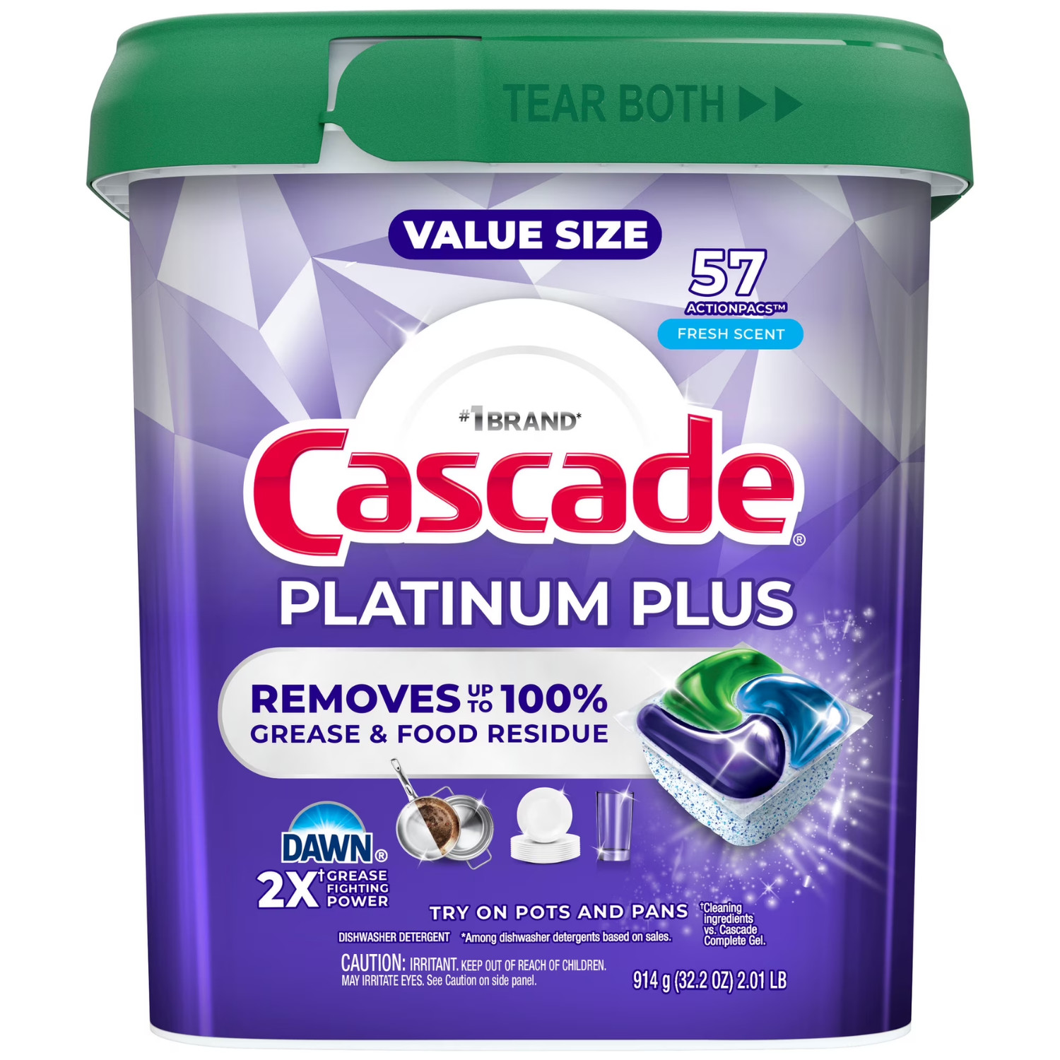 Cascade Platinum Plus Dishwasher Pods 57 Count Action Pacs Fresh Cleaning