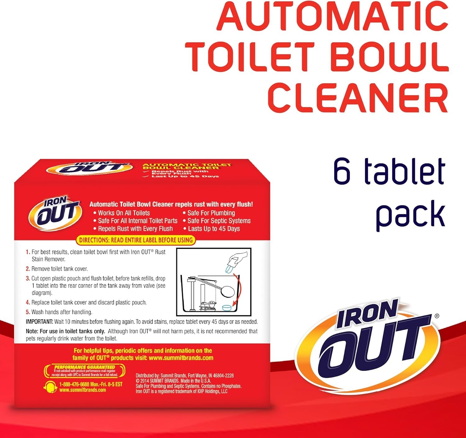 Iron OUT Automatic Toilet Bowl Cleaner, Toilet Cleaner, Pack of 1, 6 Tablets,