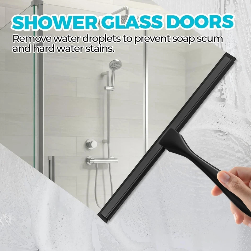 12-Inch All-Purpose Shower Squeegee for Shower Doors Stainless Steel Black