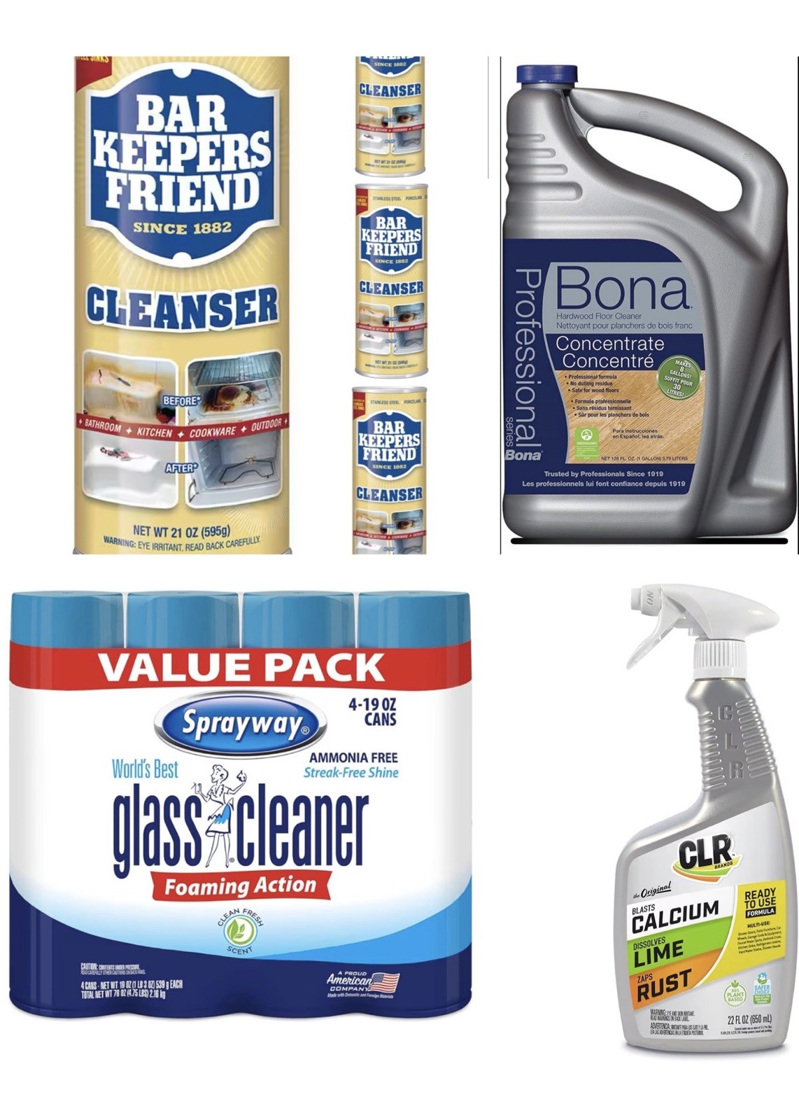 Cleaning Supply Bundle Bona, Bar Keepers Friend, Sprayaway, CLR