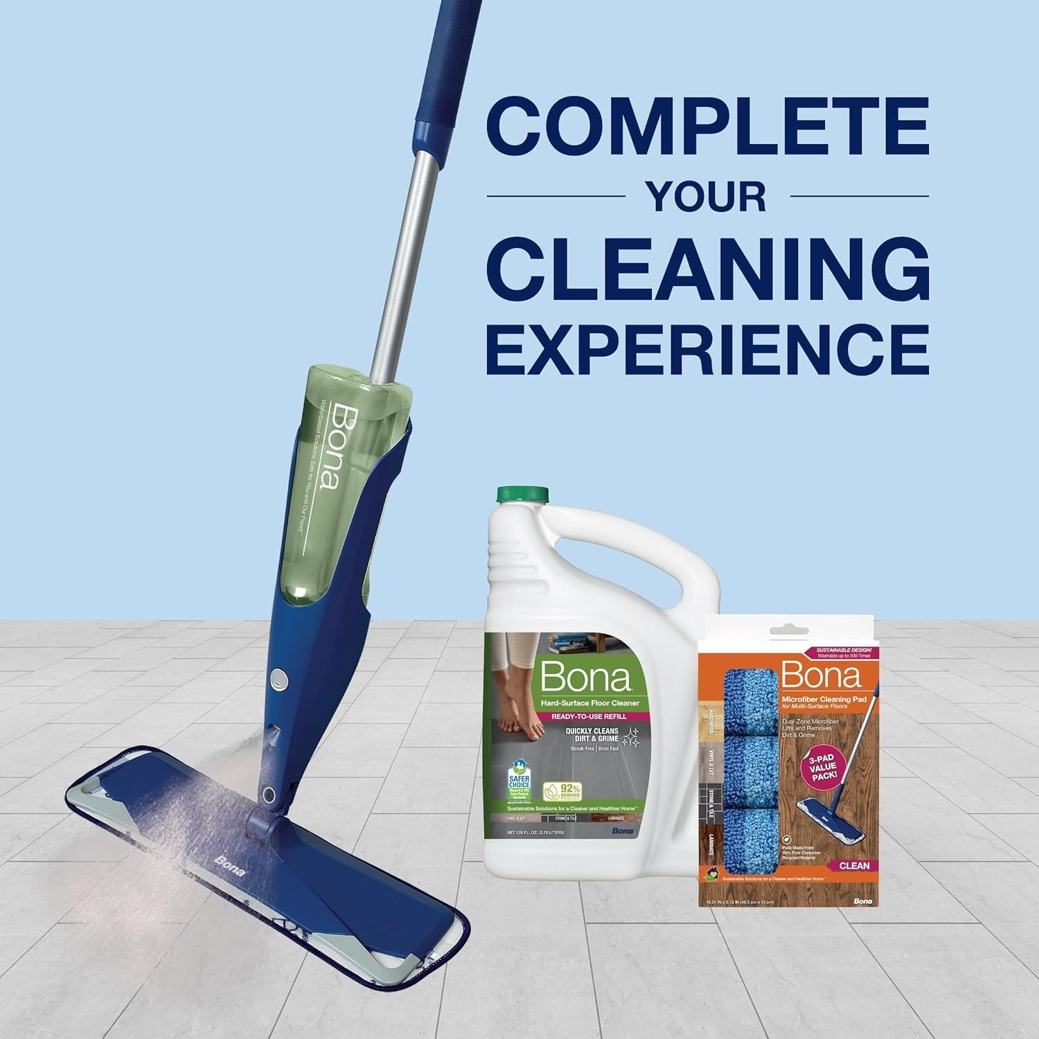 Bona Multi-Surface Hard Floor Cleaner Spray Mop Cartridge, Unscented, 34 Fl Oz