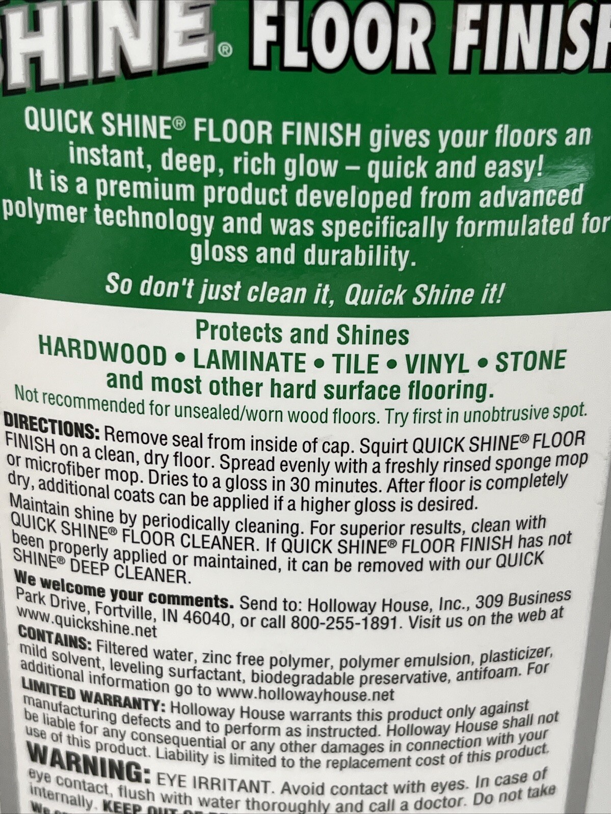 Vintage Holloway House Quick Shine Multi Surface Floor Finish, 27oz, 90% Full