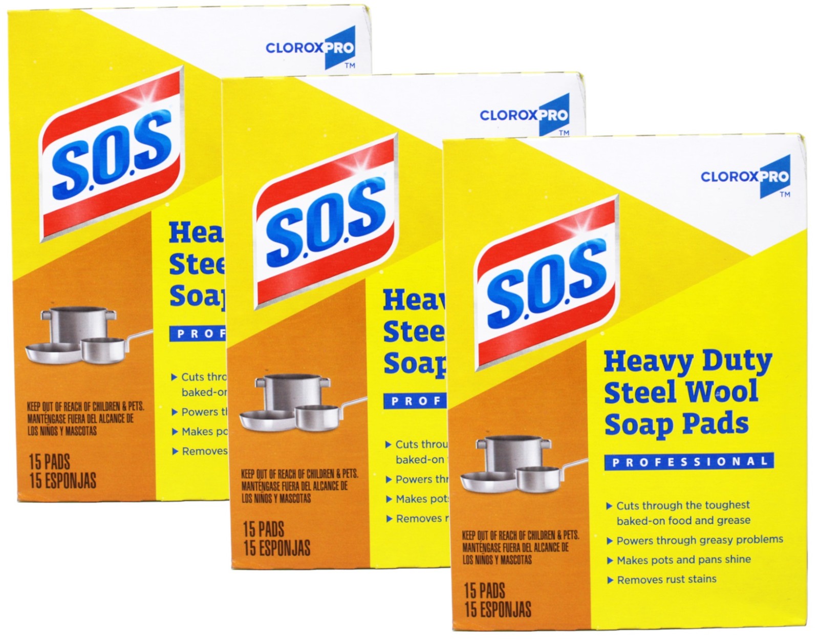S.O.S Heavy Duty Steel Wool Soap Pads, 15 count – 3 Pack