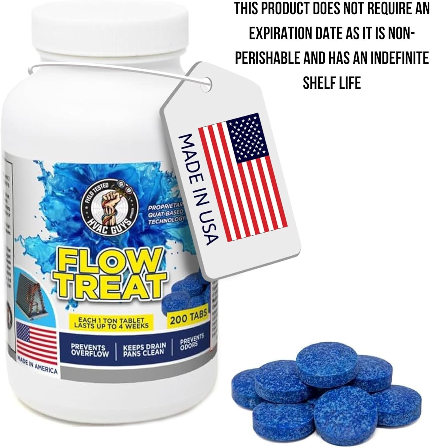 HVAC GUYS – Flow Treat Tabs – 200 Tablets | AC Drain Line Cleaner | Prevents Odo