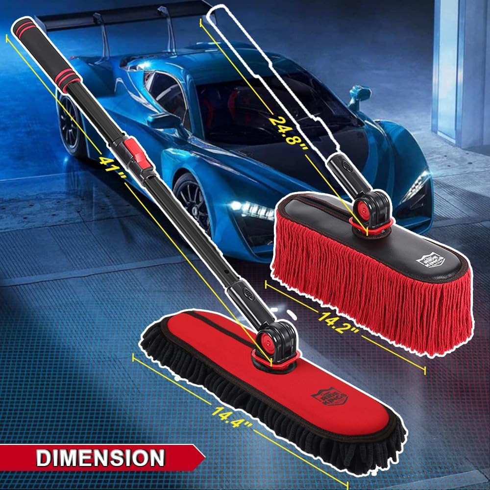 Car Duster Exterior with Extendable Handle, Scratch Free Auto Wash Brush Mop, In