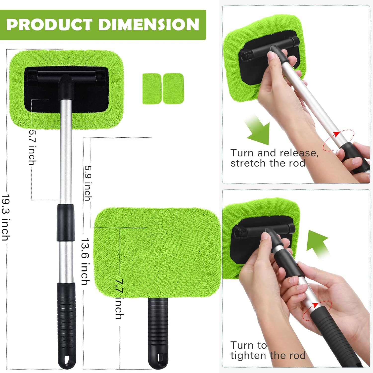3 Set Windshield Cleaner Tool inside Car Window Cleaner Tool with 3 Extendable H
