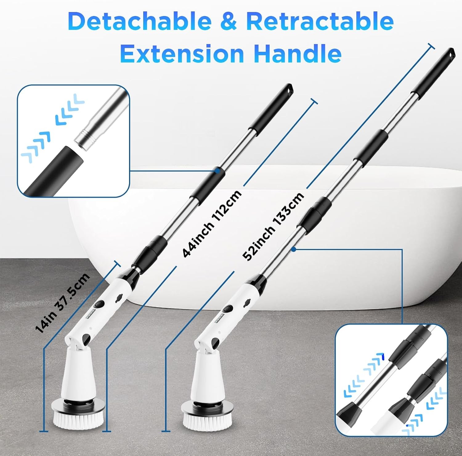 Electric rotating brush, new bathroom cleaner, retractable handle 4 brush heads