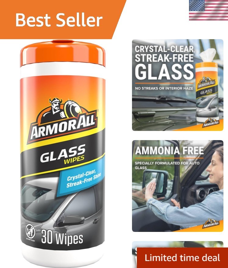 Car Glass Wipes, Auto Glass Cleaner for Film and Grime, 30 Count