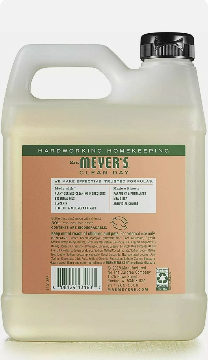 Mrs. Meyer’s Clean Day Liquid Hand Soap Refill, Cruelty Free Biodegradable 33oz