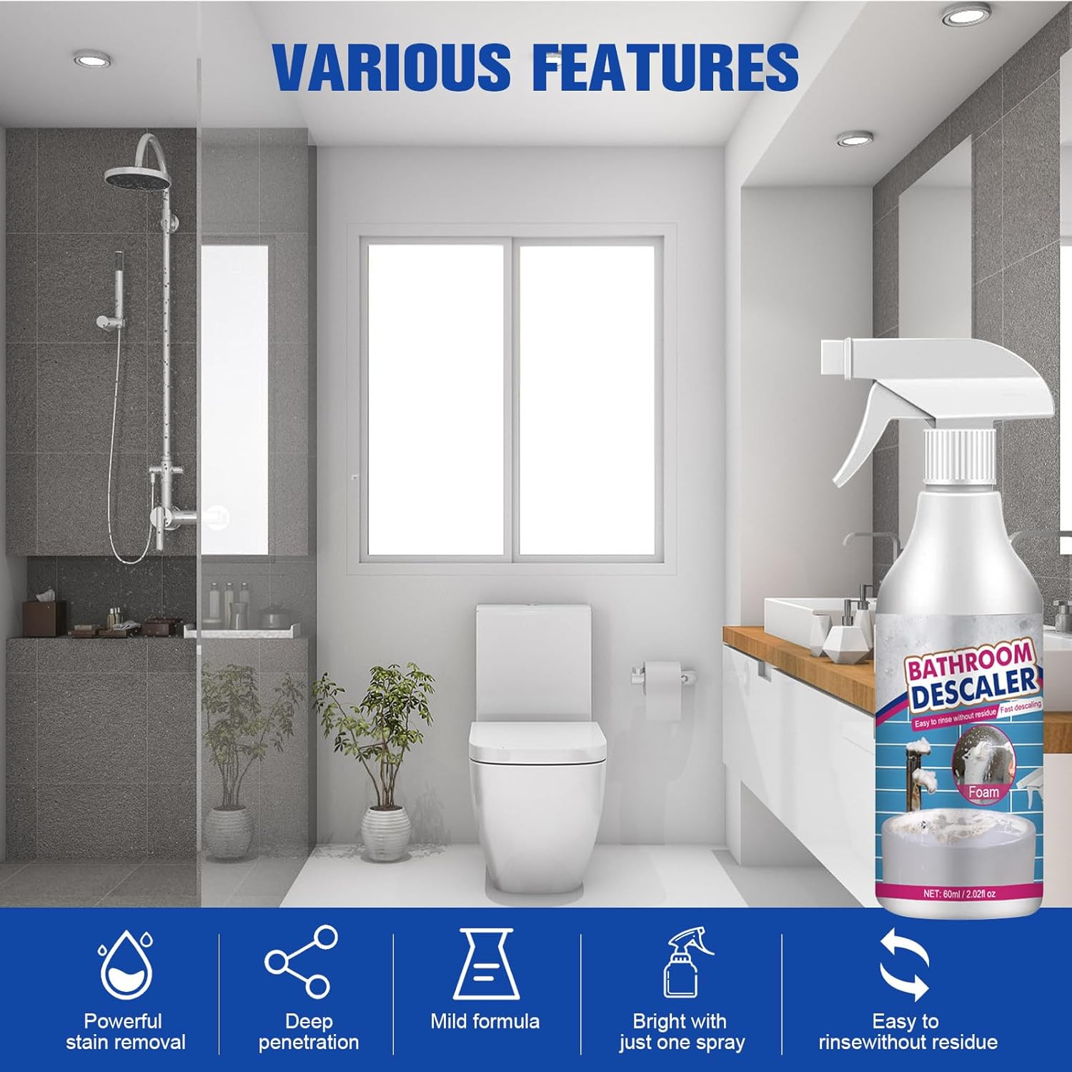 2PCS Stubborn Stains Cleaner, Bathroom Descaler Cleaner, Bathroom Foam Cleaner S