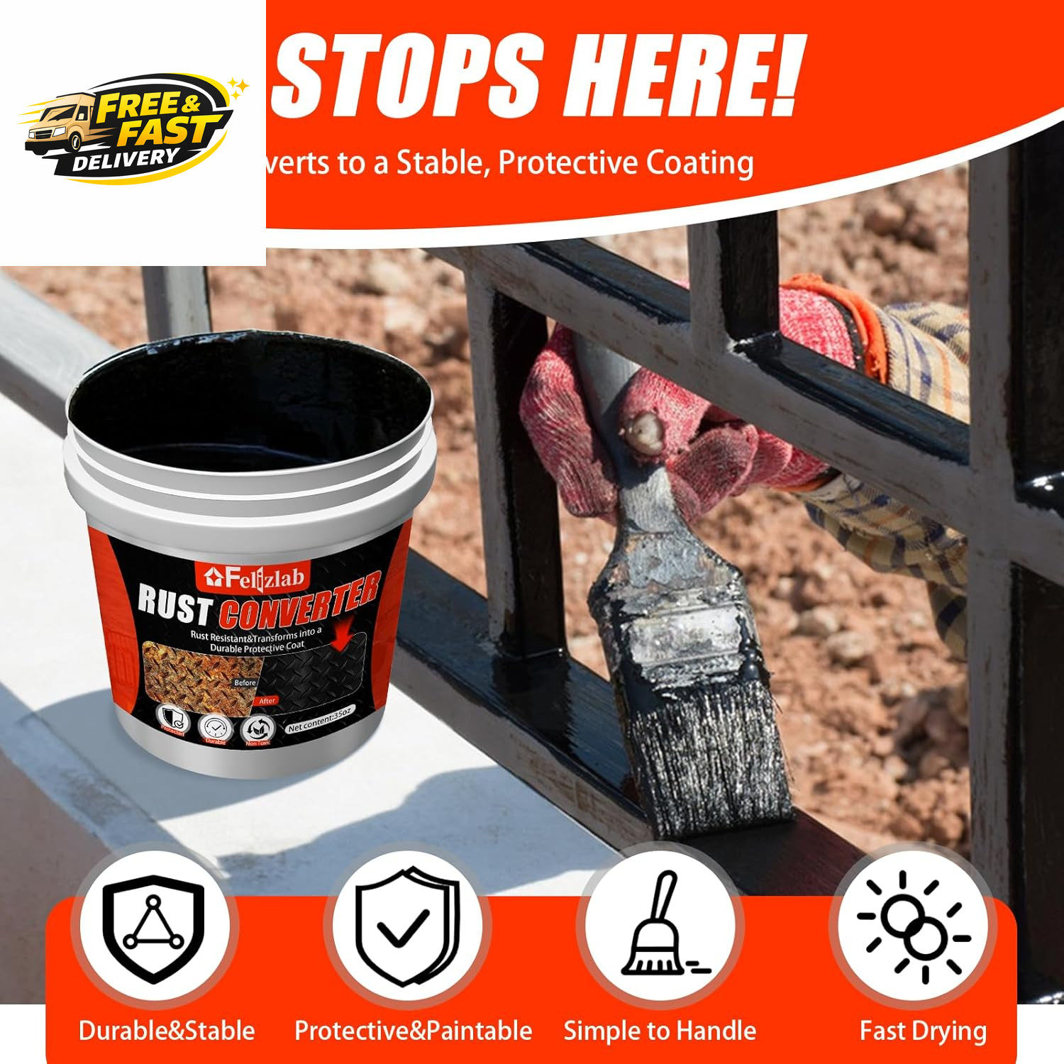 2-In-1 Rust Converter & Metal Primer, 35 Floz Automotive Rust Remover Paint for